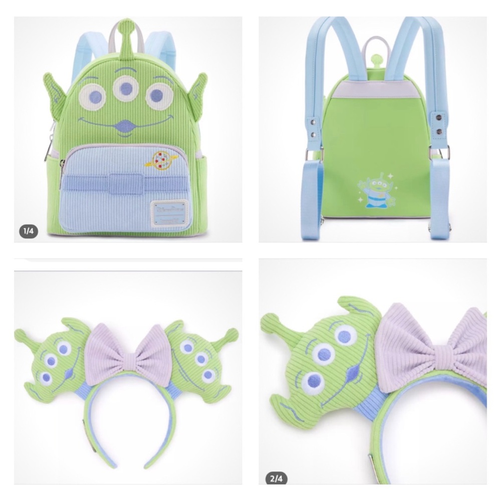 Loungefly Toy Story Alien Corduroy Mini Backpack & Ears Disney Parks Exclusive